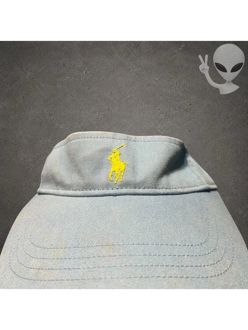 Vintage Polo Ralph Lauren Sky Blue Visor Hat Yellow Pony Adjustable Cotton
